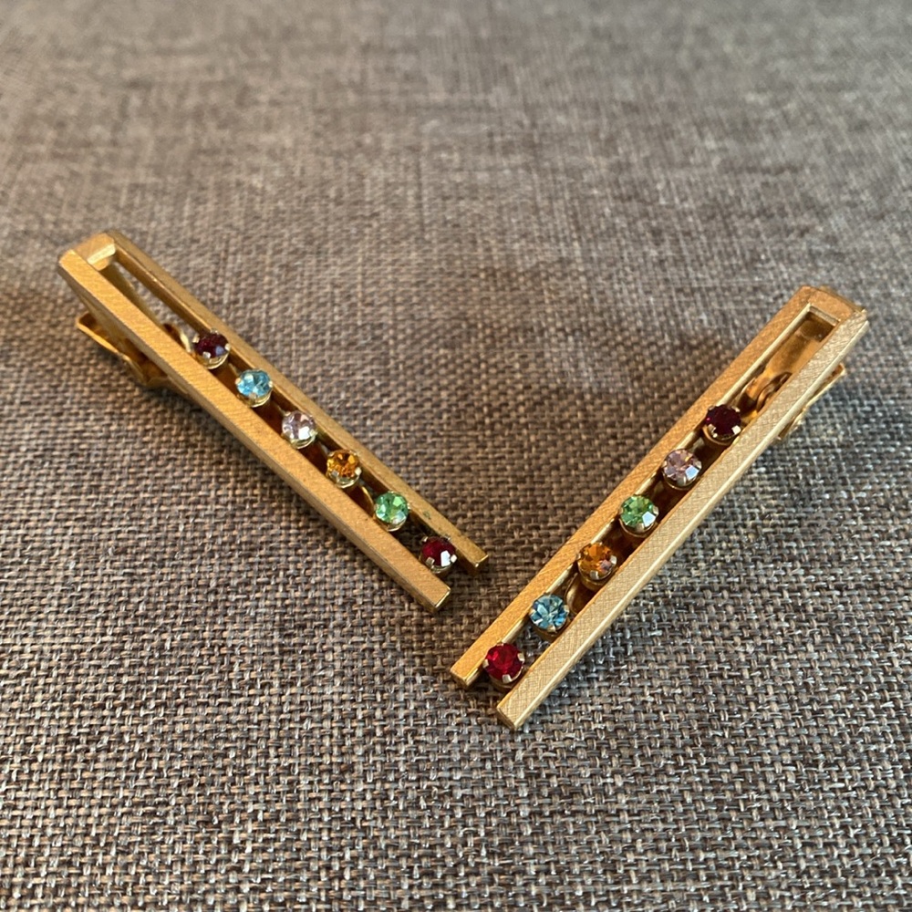 Vintage ANSON Rainbow Gemstone Tie Bars/Clips (2)